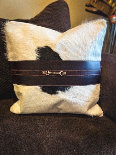 Snaffle Bit Cowhide Leather Pillow Cover #3