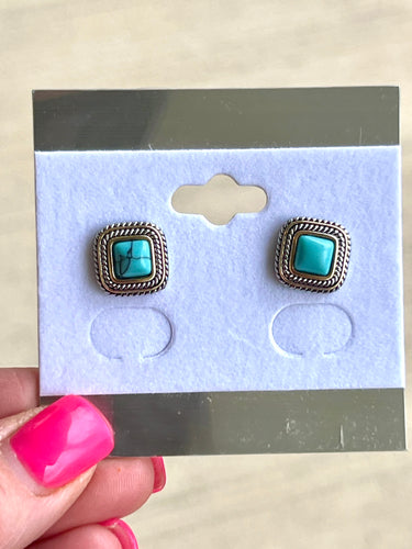 Two Tone Stone Stud Earrings