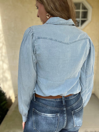 Pearland Denim Pearl Snap Top