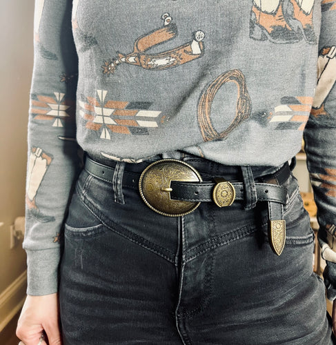 The Oakley Black Western Belt {Gold Buckle}