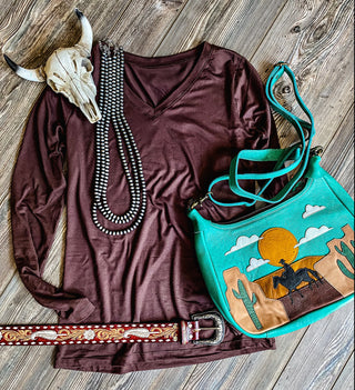 Everyday Long Sleeve V-Neck {Mahogany}