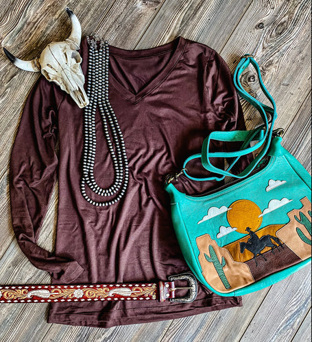 Everyday Long Sleeve V-Neck {Mahogany}