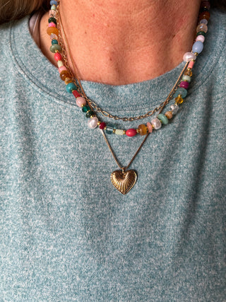 Layered Beaded Heart Necklace