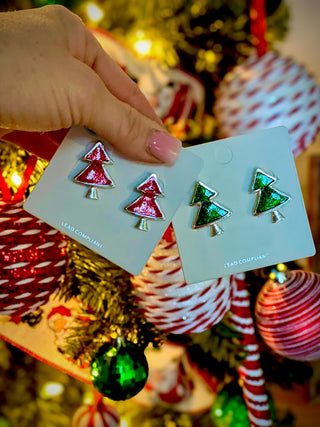 Glitter Christmas Tree Earrings {Green}