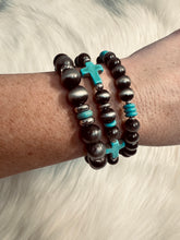 Cross Pearl Bracelet Set {Silver}