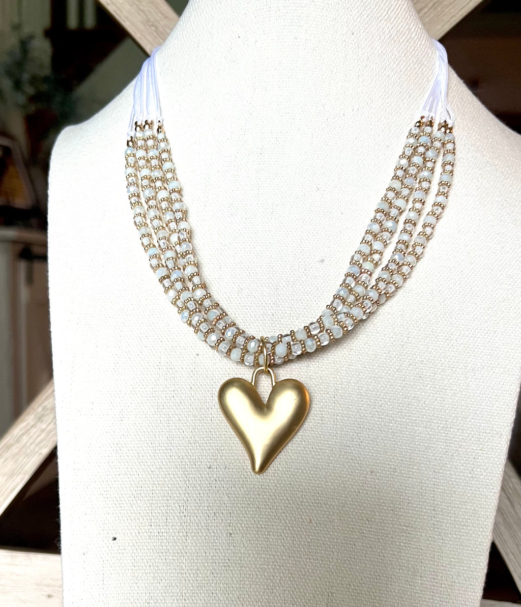 Sutton Pendant Beaded Layered Necklace {White}