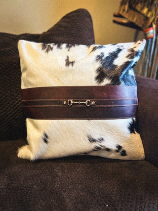 Snaffle Bit Cowhide Leather Pillow Cover #1