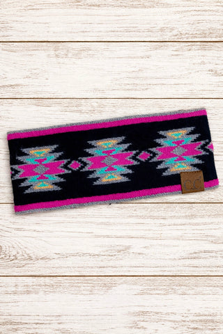 Gallup Aztec Knit Headband {Black/Pink}