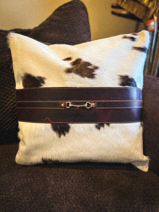 Snaffle Bit Cowhide Leather Pillow Cover #4