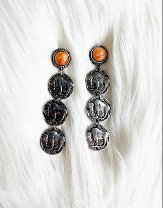 Buffalo Coin Drop Earrings