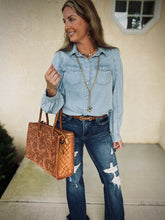 Pearland Denim Pearl Snap Top
