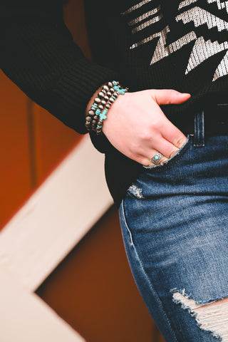 Cross Pearl Bracelet Set {Silver}