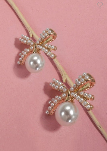 Pearl Bow Stud Earrings