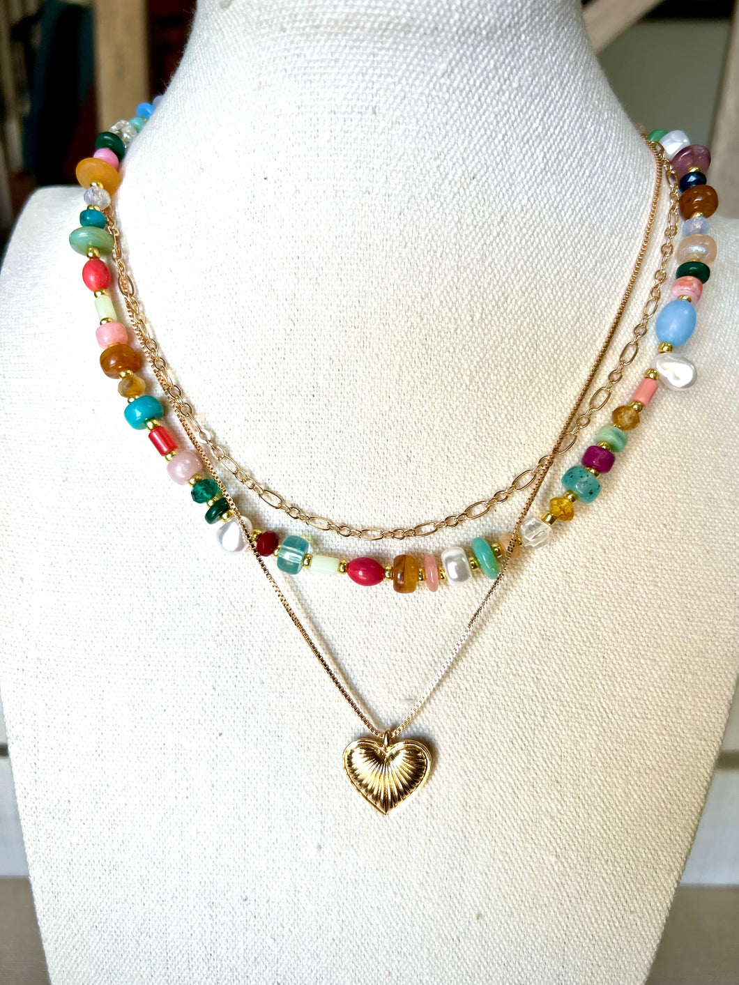 Layered Beaded Heart Necklace