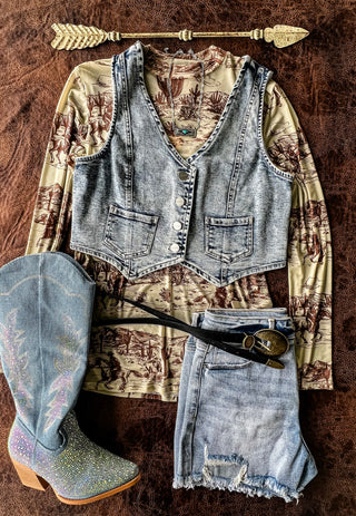 Dallas Denim Crop Vest {Acid Wash}