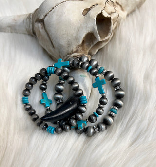 Cross Pearl Bracelet Set {Silver}