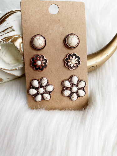 Howdy White Earring Trio {Bronze}