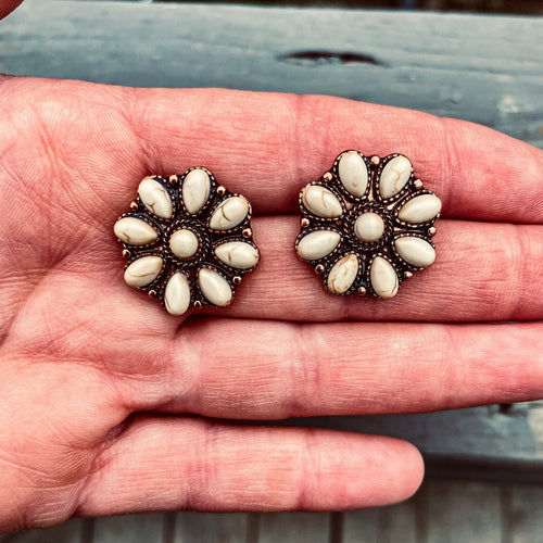 Wynn White Stud Earrings {Bronze}