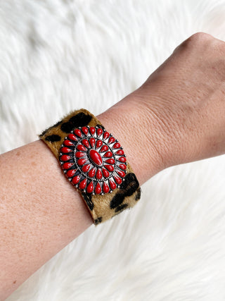 Leopard Print Leather Concho Bracelet